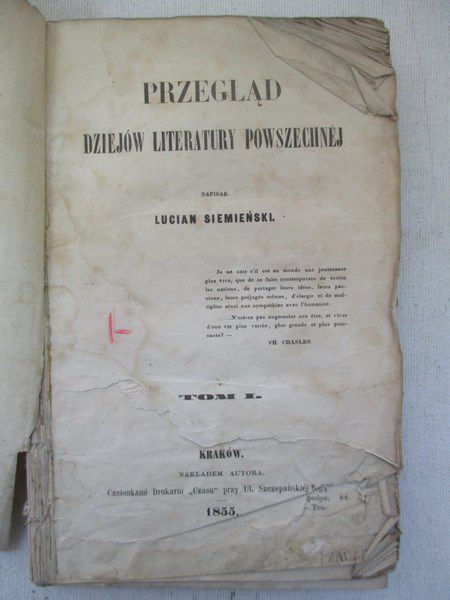 Przegląd dziejów literatury powszechnej. Tom I, 1855 r.