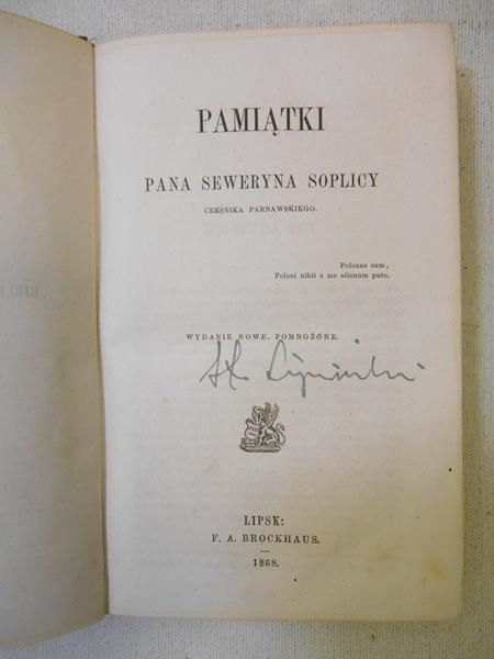 Pamiątki Pana Seweryna Soplicy cześnika parnawskiego, 1868 r.