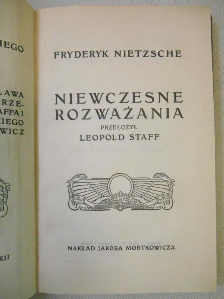 Niewczesne rozważania, 1912 r.