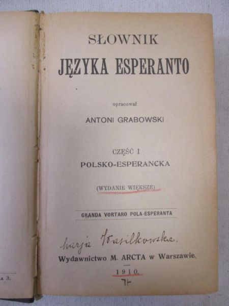 Słownik języka esperanto, cz. I polsko-esperancka, 1910 r.
