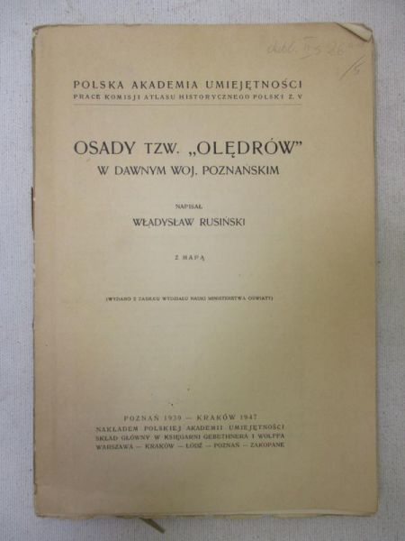 Rusiński Władysław - Osady tzw Olędrów w dawnym woj. Poznańskim, 1947 r.