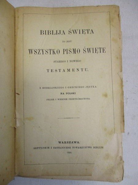 Biblija Święta, 1920 r.