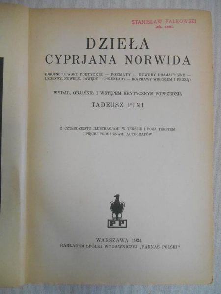 Norwid Cyprian  - Dzieła, 1934r.