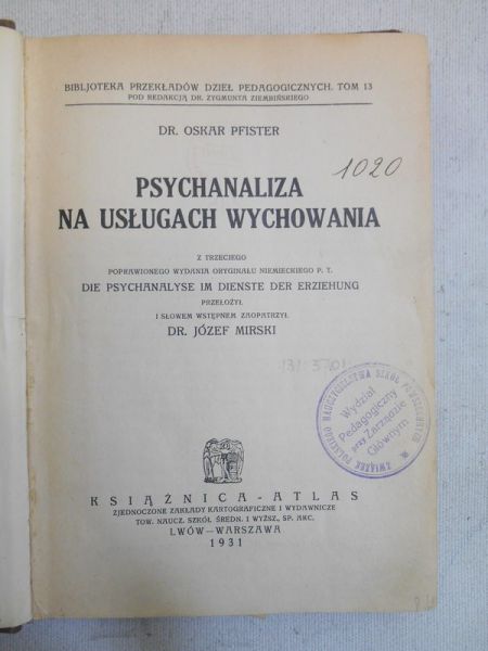 Psychoanaliza na usługach wychowania, 1931 r.