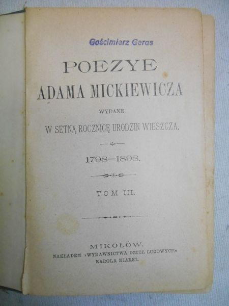 Mickiewicz Adam - Poezye Adama Mickiewicza, Tom I-IV, 1914 r.