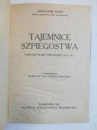 Touhy Ferdynand - Tajemnice szpiegostwa, 1923 r.