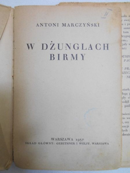 Marczyński Antoni - W dżunglach Birmy 1937 r.