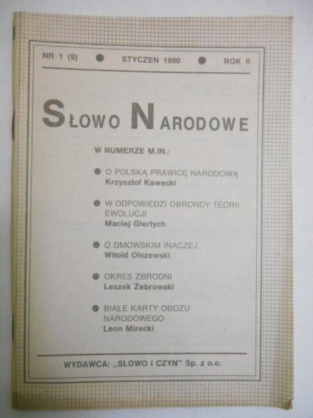 Słowo Narodowe, nr 1 (9), 1990 r.