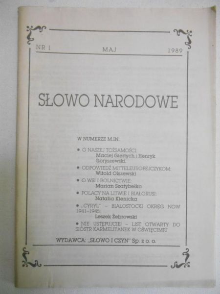 Słowo Narodowe, nr 1, 1989 r.