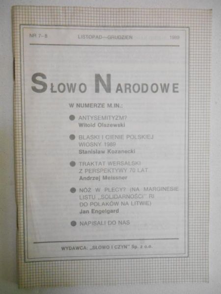 Słowo Narodowe, nr 7-8, 1989 r.