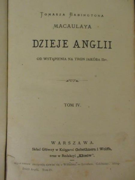 Dzieje Anglii od wstąpienia na tron Jakóba II-go, ca. 1880 r.