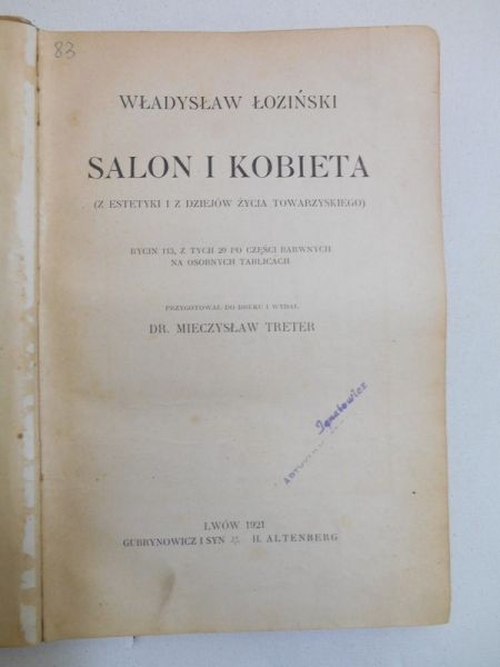 Salon i kobieta. Z estetyki i z dziejów życia towarzyskiego, 1921 r.