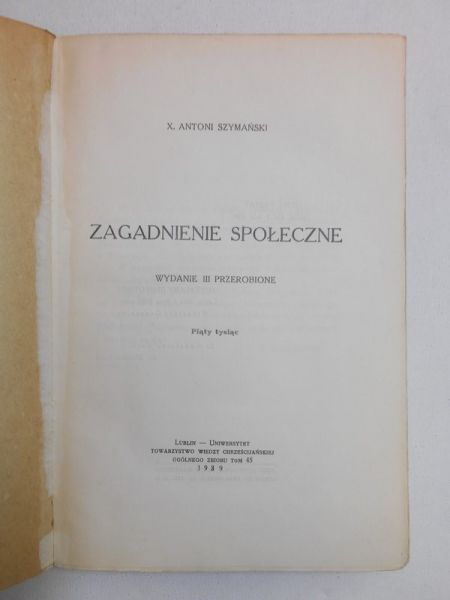 Zagadnienia społeczne, 1939 r.