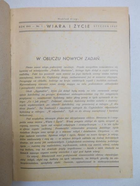 Wiara i życie. Pismo apolegetyczne dla inteligencji pod redakcją St. Wawryna 1938 r.