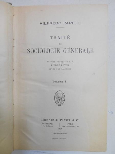 Traite de sociologie generale, 1919 r.