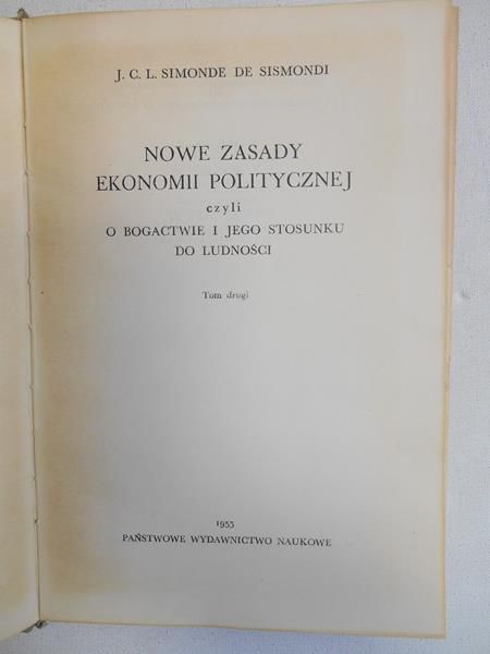 Simonde de  -  Nowe zasady ekonomii politycznej, t. II