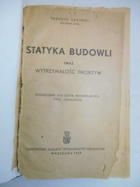 Statyka budowli, 1949 r.