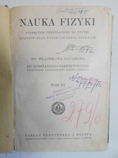 Nauka fizyku, 1930 r.