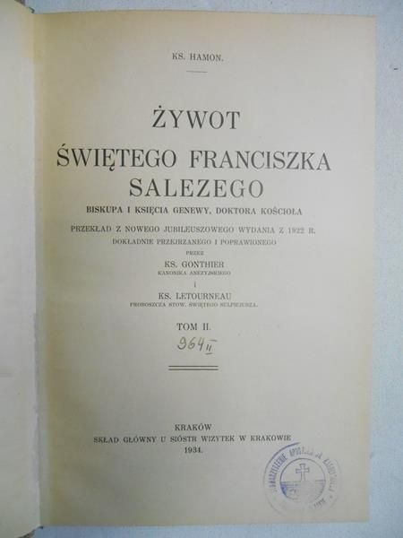 Hamon - Żywot świętego Franciszka Salezego, t. II, 1934 r.