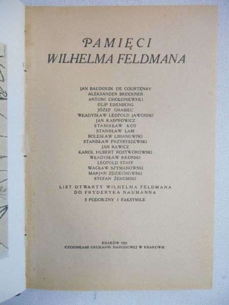 Baudouin de Courtenay Jan - Pamięci Wilhelma Feldmana, 1922 r.