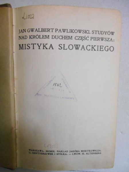 Jan Gwalbert Pawlikowski - Mistyka Słowackiego, 1909 r.