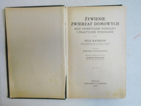 Hansson Nils - Żywienie zwierząt domowych, 1927 r.