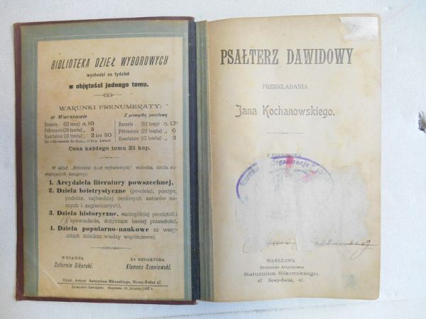 Psałterz Dawidowy. Przekładania a ego, 1897 r.