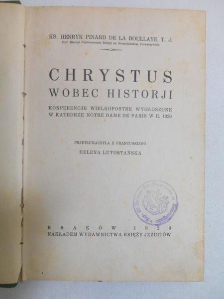 Boulye  - Chrystus wobec historii, 1929 r.