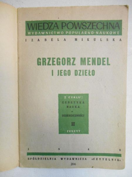 Grzegorz Mendel i jego dzieło, 1948 r.