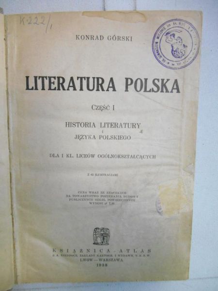 Literatura polska, Część I, 1938 r.