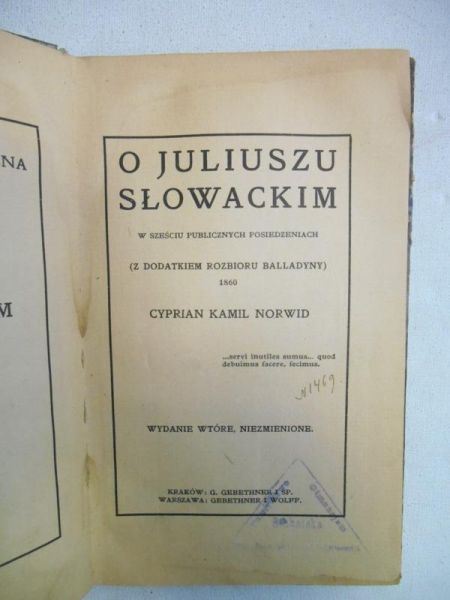 O Juliuszu Słowackim, 1909 r.