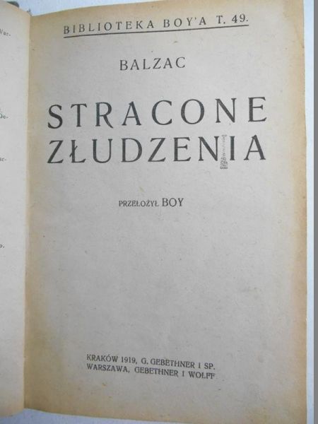 Balzac Honore - Stracone złudzenia, 1919 r.