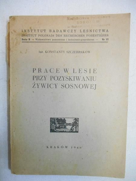 Prace w lesie przy pozyskiwaniu żywicy sosnowej, 1948 r.