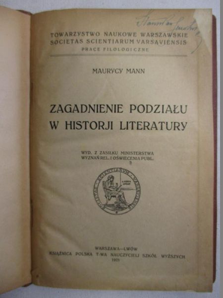 Zagadnienie podziału w historji litertaury, 1921 r.
