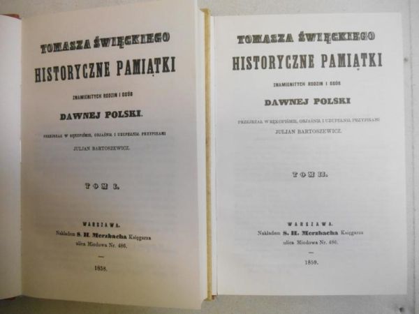 Święcki Tomasz Historyczne pamiętniki znamienitych rodzin i osób dawnej Polski, T. I-II, Reprint 1858 r.