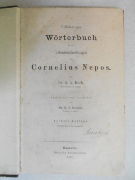 Vollstandiges Worterbuch zu den Lebensbeschreibungen des Cornelius Nepos, 1888 r.