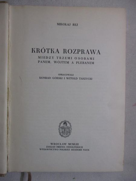Krótka rozprawa między trzemi osobami panem, wójtem a plebanem