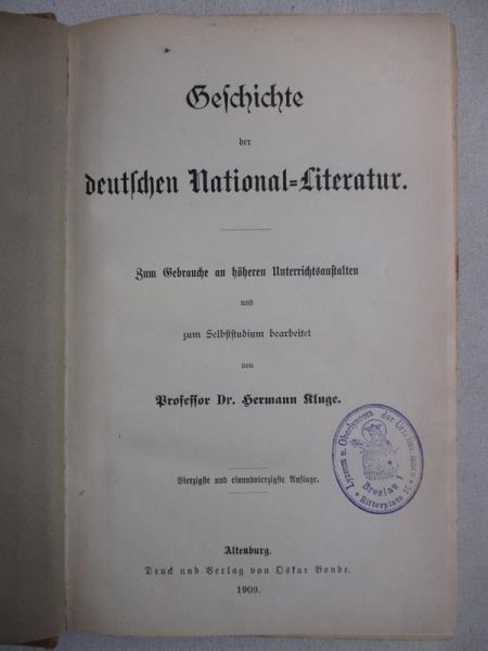 Kluge Hermann - Geschichte der deutschen national-literatur, 1909 r.