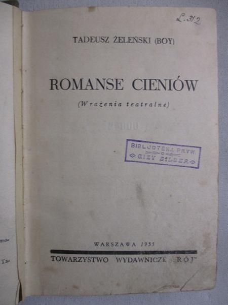 Boy - Żeleński Tadeusz - Romanse cieniów, 1935 r.