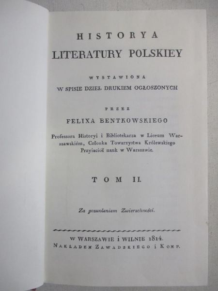 Historya literatury polskiey, Tom II, Reprint z 1814 r.