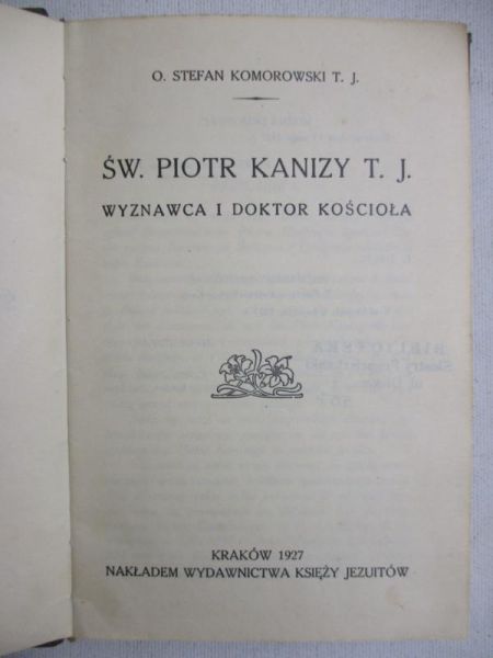 Św. Piotr Kanizy T. J., 1927 r.