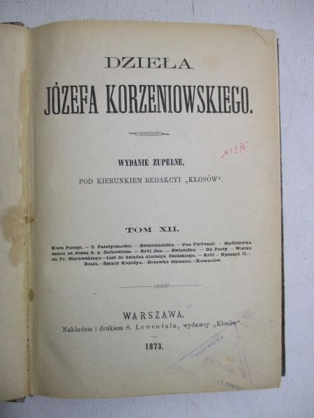 Dzieła Józefa Korzeniowskiego, tom XII, 1873r.