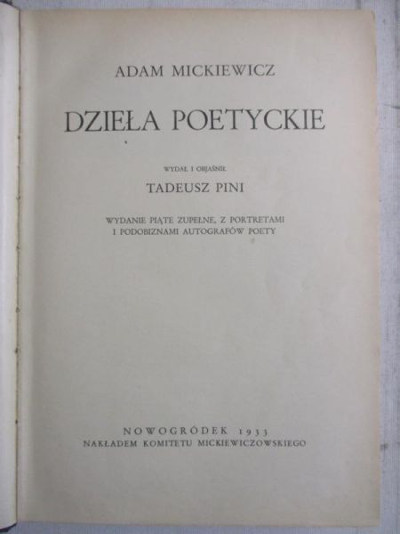 Mickiewicz Adam - Dzieła poetyckie, 1933 r.