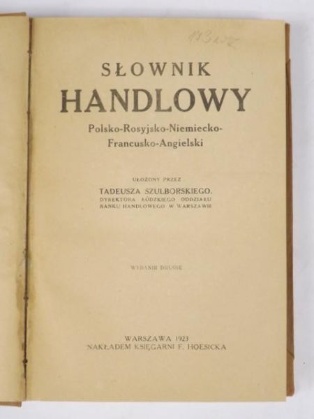 Słownik handlowy, 1923 r.