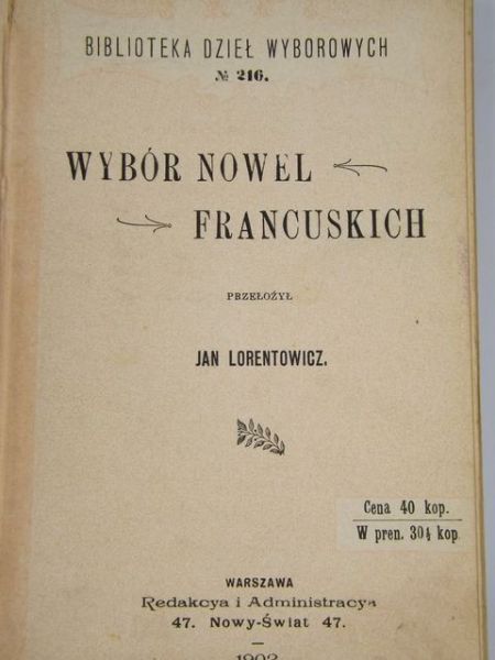 Wybór nowel francuskich, 1902 r.