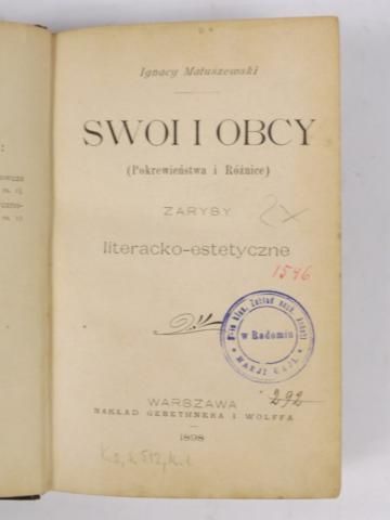 Matuszewski Ignacy - Swoi i obcy, 1898 r.