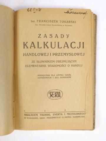 Zasady kalkulacji handlowej i przemysłowej, 1921 r.