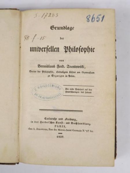 Grundlage der universellen Philosophie, 1837 r.