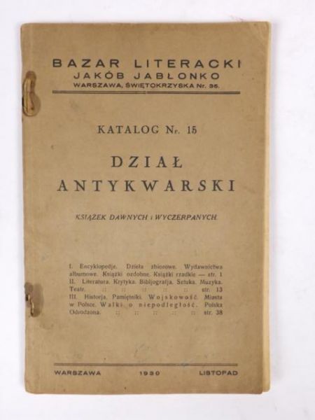 Dział antykwarski. Książek dziwnych i wyczerpanych, 1930 r.