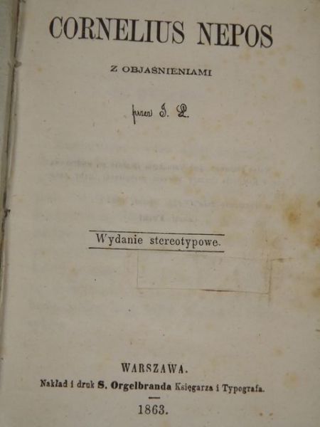 Cornelius Nepos z objaśnieniami, 1863 r.